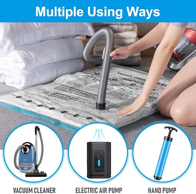 BoxLegend Vacuum Storage Bags with Large Hand Pump 15 Combo (1X-Jumbo, 2 Jumbo, 5 Large, 5 Medium, 2 Small) Thickened Vacuum Seal Bags for Clothing Pillow Comforters Bedding,1 Large Pump