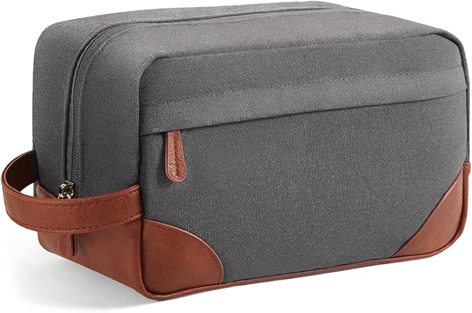 Vorspack Large Travel Toiletry Bag - Hanging Toiletry Bag for Men Water Resistant Canvas Shaving Bag with Large Capacity for Home Travel - Light Grey