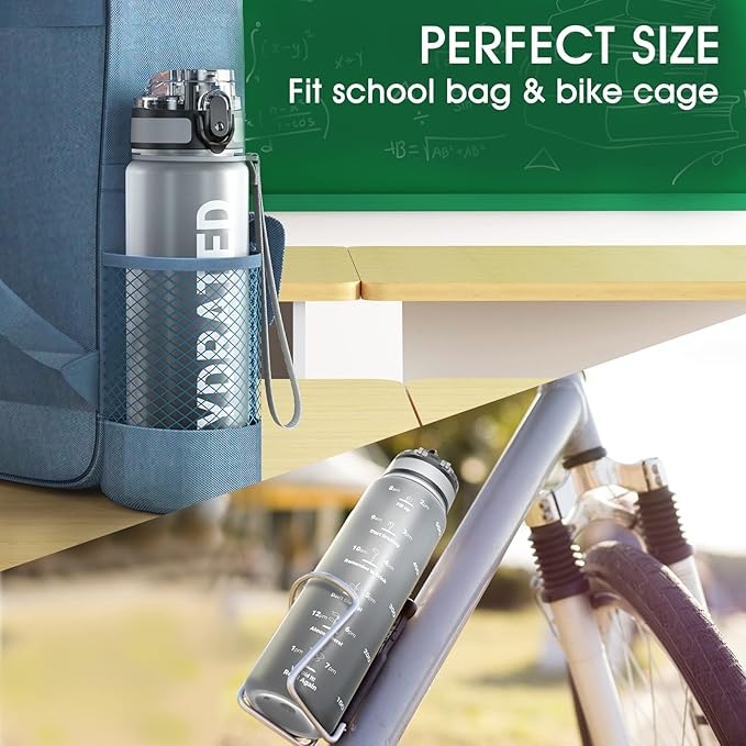 Sahara Sailor Water Bottle 17oz, Durable and Leakproof Water Bottles Motivational with Time Marker, Tritan, BPA Free, Wide Mouth with Easy Clean Brush for Gym, Travel, Home, School, Office (1 Bottle)