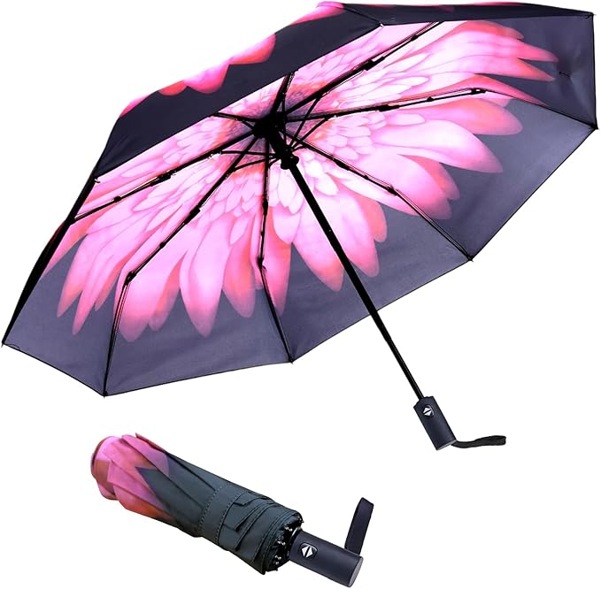 NPCQUN Travel Essentials Umbrella Windproof Compact Collapsible Light, Automatic, Strong and Portable, Wind Resistant Folding Small Umbrella for Rain