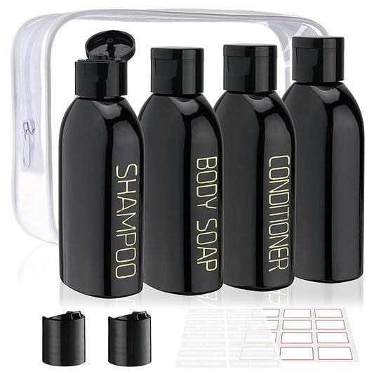 Cosywell Travel Bottles for Toiletries 4pcs 3.4oz Travel Shampoo and Conditioner Bottles TSA Approved Travel Size Containers Leak Proof Small Plastic Squeeze Bottles with Flip Cap(Black)