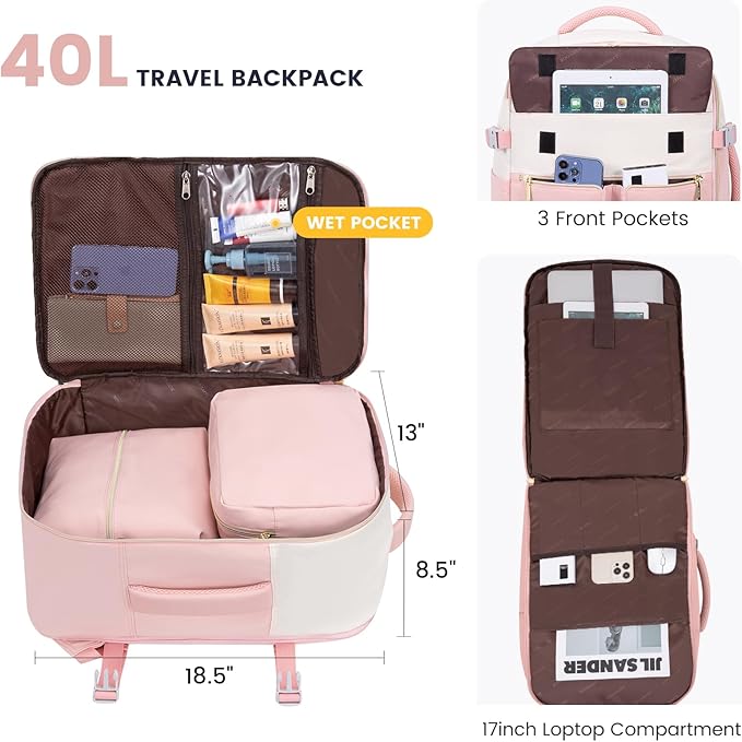 LOVEVOOK 40L Large Travel Backpack for Women, Flight Approved, Waterproof, TSA Compliant, Fits 17.3'' Laptop, 17 Pockets, 3 Packing Cubes