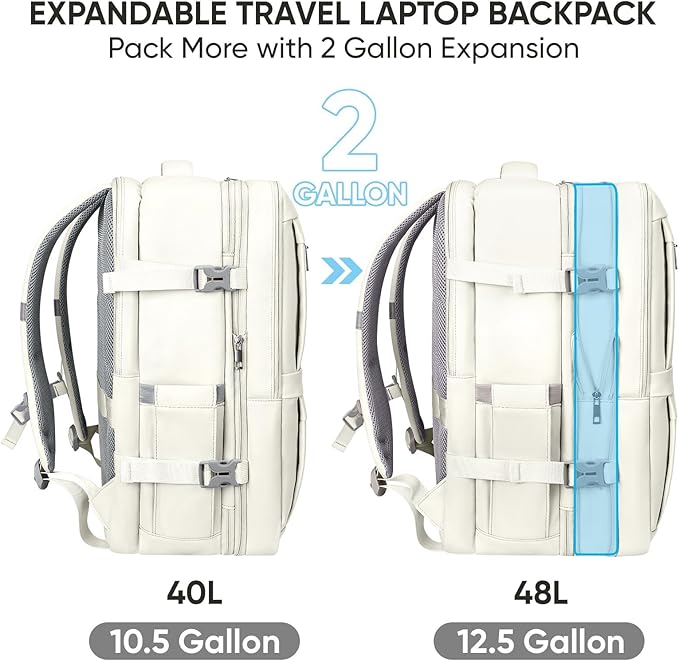 BALEINE Travel Backpack for Women Men, Large Sturdy Carry On Laptop Backpack Gifts for Business, Casual, Weekender, Hiking (XL, Beige)