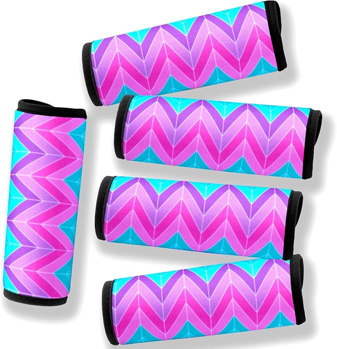 Luggage Handle Wrap for Suitcase-Printed Bright Neoprene Luggage Tags/Grips/Identifiers/Markers/Covers/Gripper for Suitcases Carry On Bags 5 Packs (Chevron01)