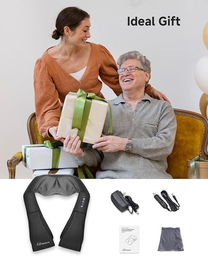 Snailax Shiatsu Back Neck Massager with Heat, Neck Shoulder Massager, Deep Kneading Massager Gifts for Mom, Dad, Mothers Day,Gifts Christmas Presents for Her,Him