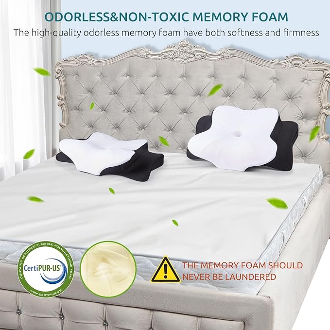 DONAMA Cervical Pillow for Neck and Shoulder Pain Relief, Cooling Contour Memory Foam Pillow, Dual-Height Ergonomic Neck Support Pillow for Side Back Stomach Sleepers with Removable Pillowcase
