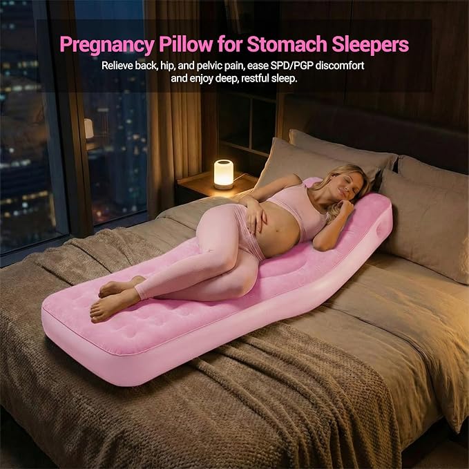 Inflatable Pregnancy Pillow with Belly & Head Hole, Prone Pregnancy Pillow for Stomach Sleepers, Belly Pillow Pregnancy Mattress for Pregnant Women, Maternity airbed Pool Float for Tummy Massage