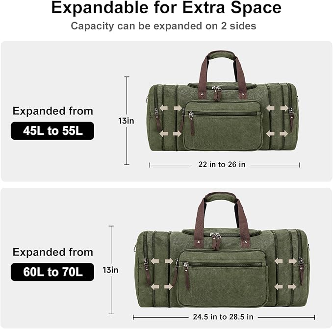 Canvas Expandable Duffle Bag for Men Traveling, Luggage Travel Bag Weekender Overnight Bag,Mens Gym Carry on Duffel Bags