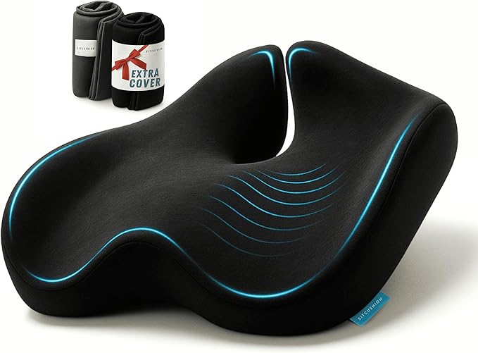 Extra Large Memory Foam Seat Cushions for Office Chairs, Pressure Relief Seat Cushion for Tailbone Pain Relief, Sciatica & Back Pain, Ergonomic Office Chair Cushion for Long Sitting & Driving (Black)