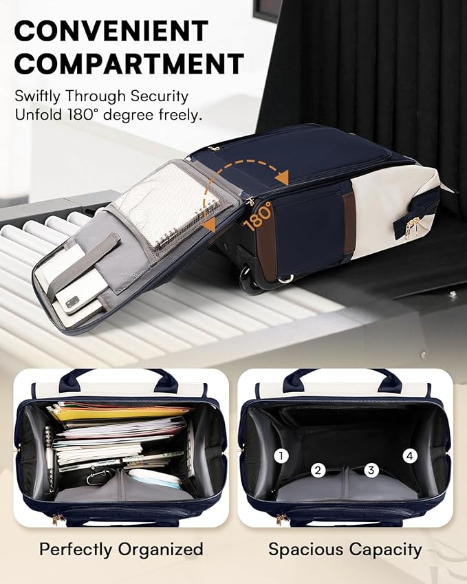 Rolling Backpack for Women, Travel Rolling Laptop Backpack with Wheels, Vertical & Horizontal Storage 2 In 1, Flip-Top Design, Water-Resistant Overnight College Underseat Carry on Luggage, Navy Blue