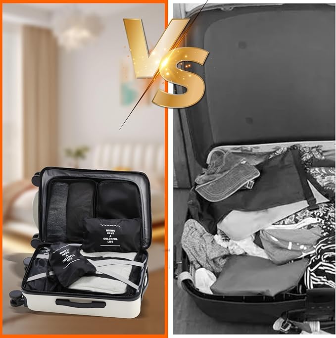 9 Set Packing Cubes for Travel Essentials, Suitcase Organizer Bags for Airplane Road Trip Camp - Black