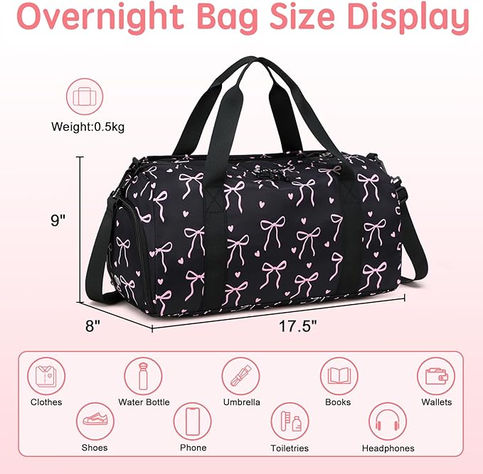 LOIDOU Kids Duffle Bag for Girls, Lightweight Kids Overnight & Weekender Travel Bag with Shoe Compartment and Wet Pocket, Cute Duffel Bags for Toddler Dance, Girls Sleepovers, Gym & Weekend Trips