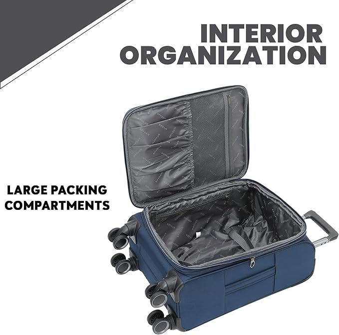 Spyder Pivot 26 Inch Expandable Softside Spinner Checked Luggage with 360° Spinner Wheels (True Navy, Medium Checked)
