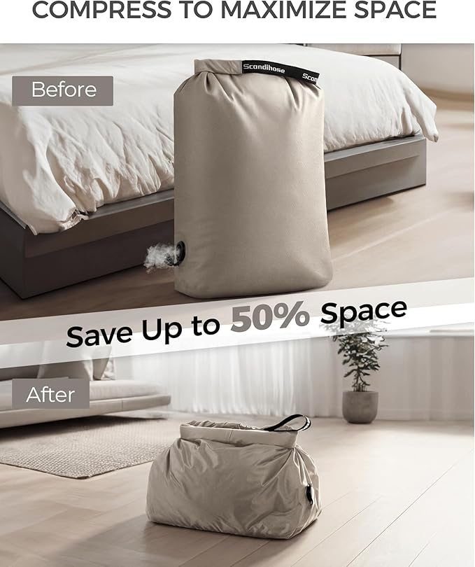 Travel Laundry Bag, Pump Free Vacuum Storage Bag Reusable Compression Dirty Clothes Travel Bag Waterproof Wet Dry Bags Large Capacity Space Saver Bags Camp Clothes Organizer (1 Pcs)(Gray, L)