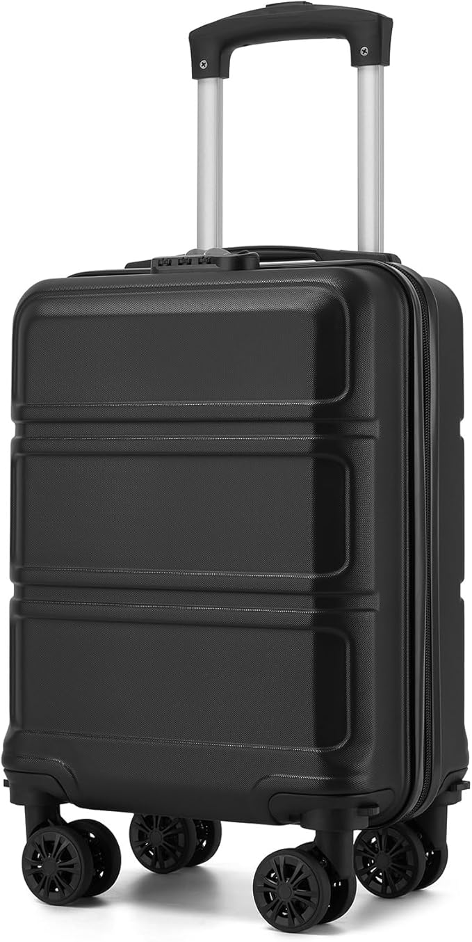 Kono 15'' Underseat Carry On Luggage Airline Approved, Anti-Scratch PC+ABS Hardshell Carry on Suitcase with Smooth Spinner Wheel, Lightweight Overnight Carry on for Short Travel, Black