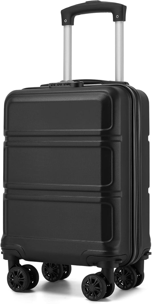 Kono 15'' Underseat Carry On Luggage Airline Approved, Anti-Scratch PC+ABS Hardshell Carry on Suitcase with Smooth Spinner Wheel, Lightweight Overnight Carry on for Short Travel, Black