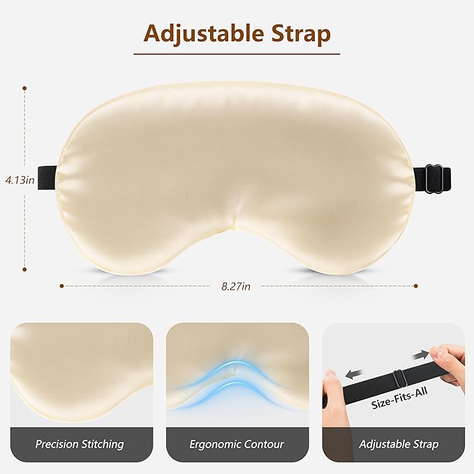 Sleep Mask Silk Eye Mask for Men Sleeping Mask, Adjustable Elastic Strap for Night Shading Sleep Mask, Soft and Comfortable for Both Men and Women (Champagne)