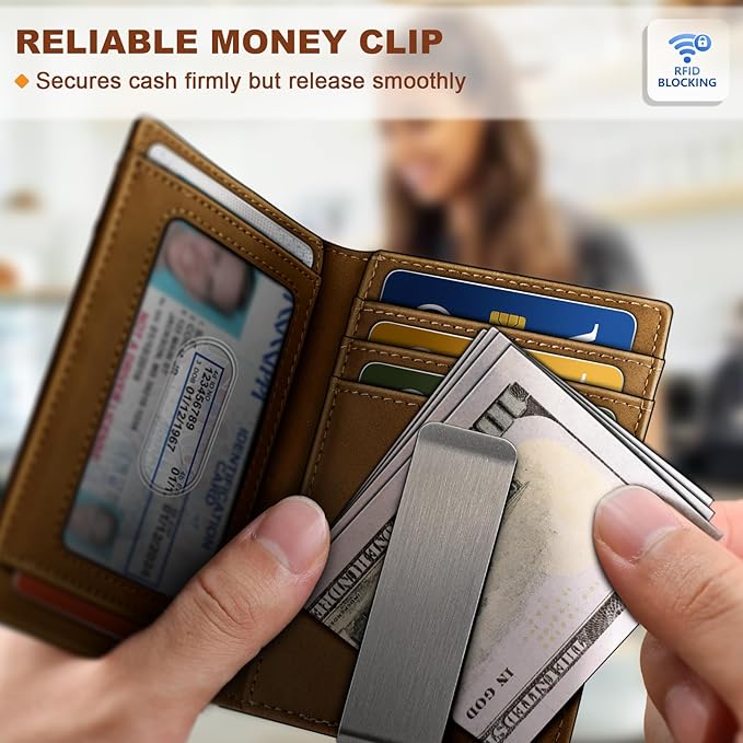 BULLIANT Men Airtag Wallet,Slim Wallet Money Clip Card Holder Magnetic Closure 12 Cards in Front Pocket RFID Blocking