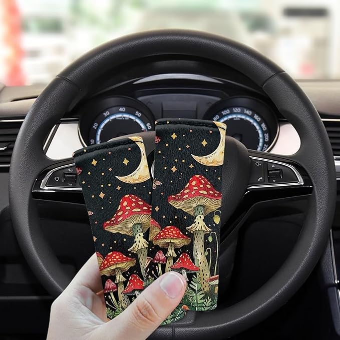 BIGCARJOB Mushroom Luggage Handle Cover Set Moon Star Mushroom Suitcase Handle Cover Trolley Case Grip Personalized Luggage Tags Replacement