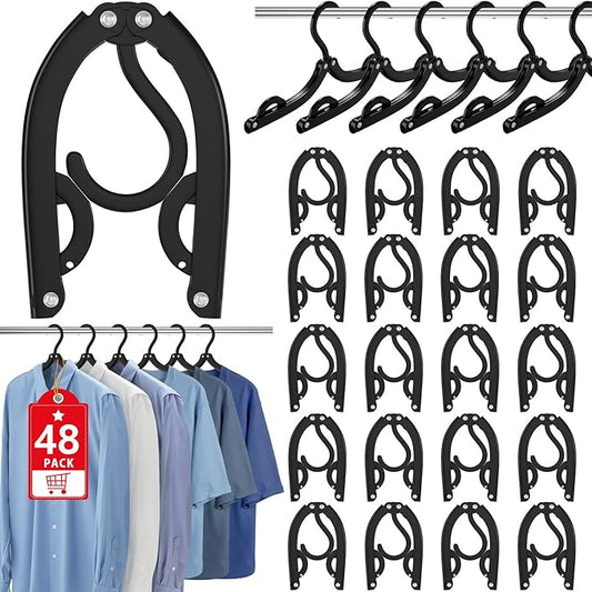 48 Pcs Portable Folding Travel Hangers for Cruise Ship Essentials 2026, Plastic Hanger Clothes Drying Rack for Suitcase, RV, Camping, Flying, Hotel, Road Trip Essentials Travel Accessories (Black)
