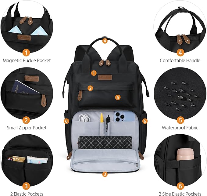Maelstrom Laptop Backpack, Fits 15.6-17.3 Inch Travel Backpack Gift for Women Men, Waterproof College School Computer Bag, Anti-theft Business Work Bag with Luggage Strap (Black, 17.3 Inch)