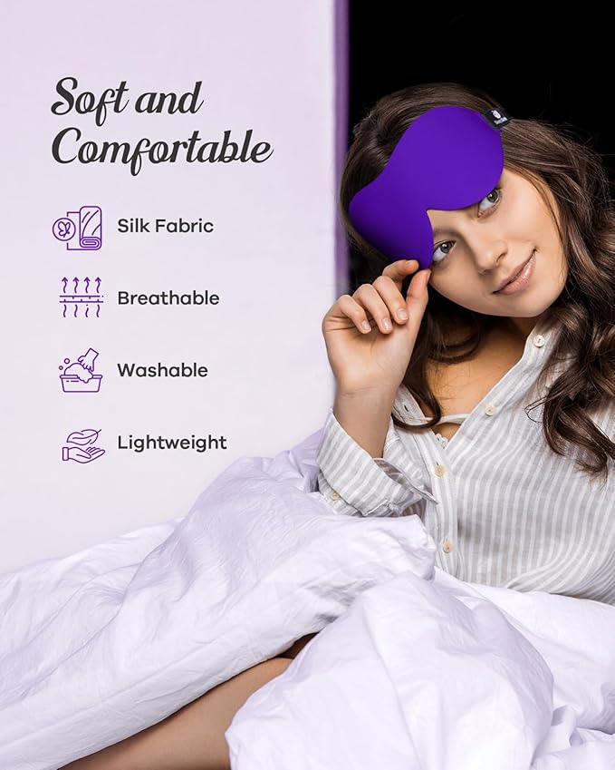 3D Contoured 100% Blackout Eye Mask, Sleep Mask with Adjustable Strap, Night Blindfold for Women Men, Eye Mask for Sleeping, Purple