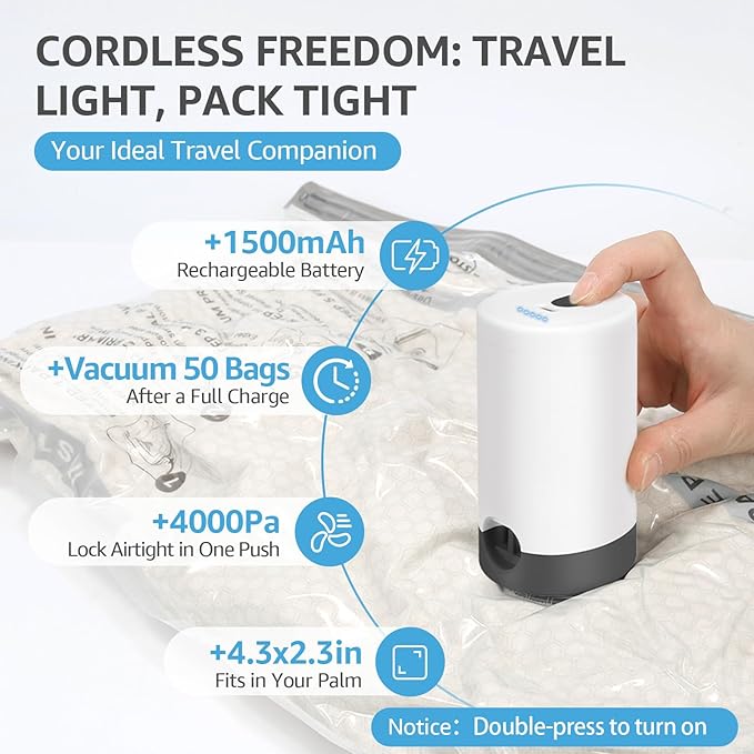 6 Packs Vacuum Bags for Travel with Rechargeable Pump, 3 Sizes Vacuum Seal Bags for Clothing, Compression Vacuum Travel Bags for Luggage, Vacuum Packing Bags for Closet Organization