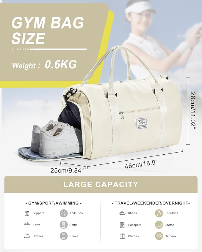 Gym Bag Womens,Travel Duffel Carry on Bag Sport Tote Bag Weekend Overnight Bag