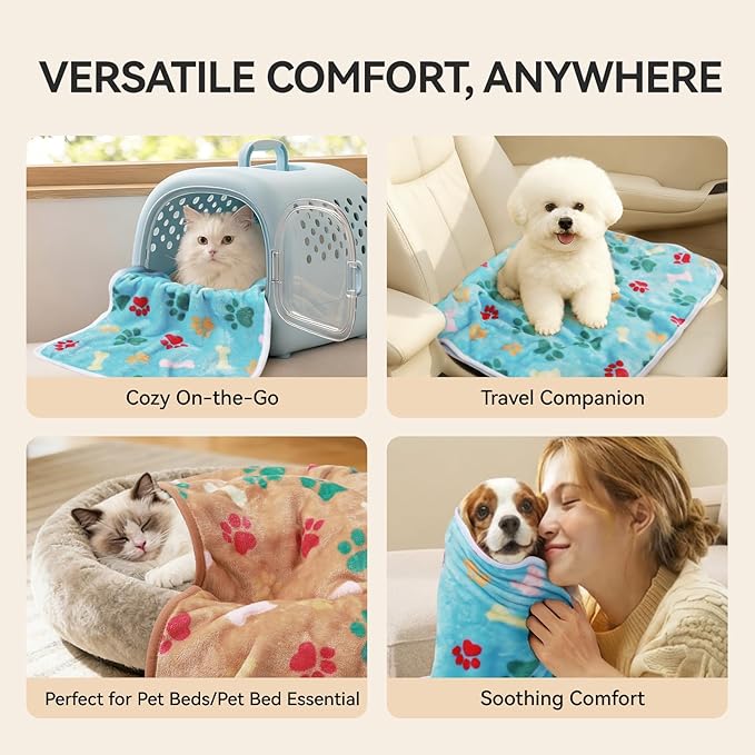 LINENLUX 1 Pack 3 Blankets Super Soft Fluffy Premium Fleece Dog Blankets for Puppy Cat Pet Blanket Flannel Throw Warm Sleep Bones and Claws 40x31 inches