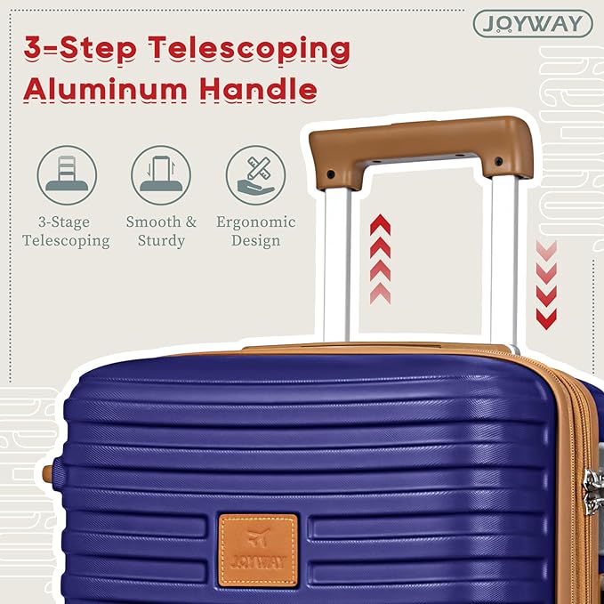 Joyway Expandable 24 Inch Luggage with Spinner Wheels, Lightweight Hard Shell Medium Checked Suitcase, 3 Piece Luggage Sets with TSA Lock, Navy