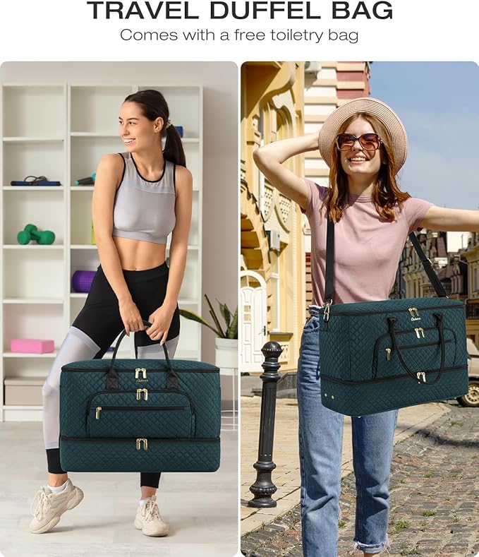 Travel Duffle Bag, Wide Open Large Weekender Bag for Women with Shoe Compartment, Carry on Overnight Bags with Toiletry Bag, Hospital Bag for Women Labor Delivery with Wet Pocket (Dark Green)
