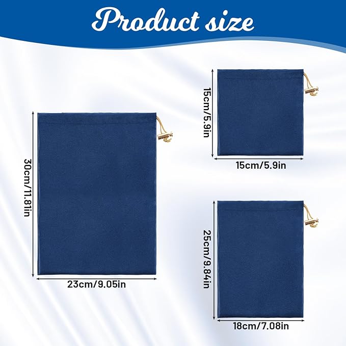 Adult Toy Storage Bags, 6 Pcs Quality Satin Silk Drawstring Pouch Adjustable Microfiber Toy Organizer Bags Gift Bags Foldable Ditty Bag for Women Men Toy Underwear Sunglasses Cosmetic, 3 Sizes (Blue)