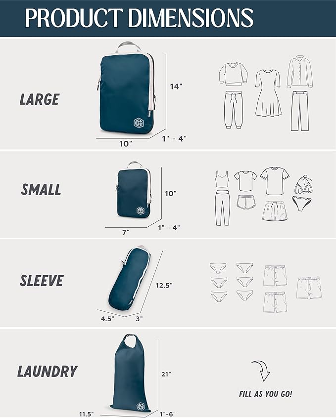Compression Packing Cubes 6 Piece Set for Carryon Suitcases- Lightweight, Durable Clothes Organizer (Navy Blue)