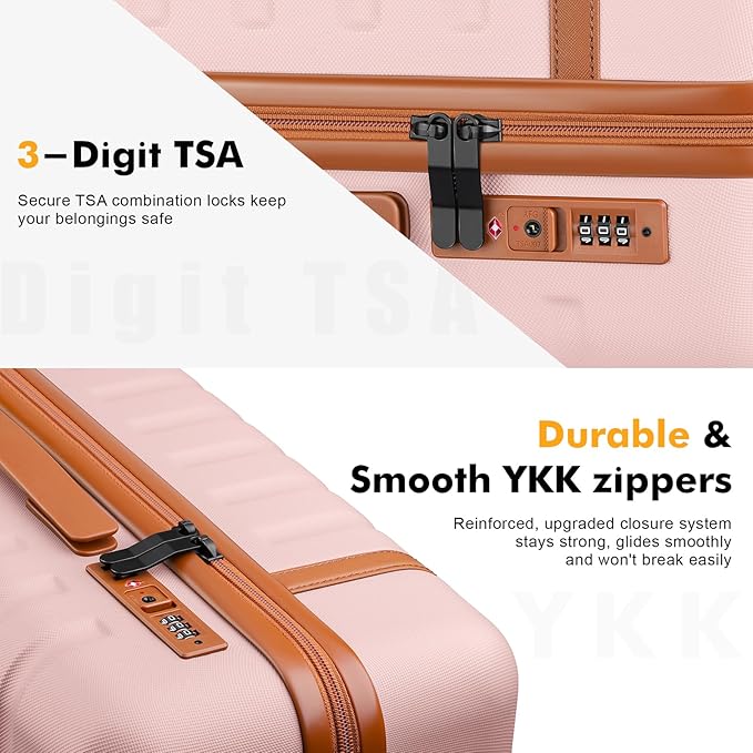 Luggage Sets 3 Piece with Spinner Wheels, Lightweight PC Hardside Suitcase with TSA Lock & YKK Zippers, 20 Inch Carry On Luggage with Travel Bag for Men and Women, Pink