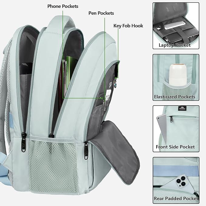 MATEIN Travel Laptop Backpack, Lightweight Anti Theft School Bookbag for Girls Boys and Students, Water Resistant 15.6 Inch Computer Bag Sturdy College Daypack Gift for Women
