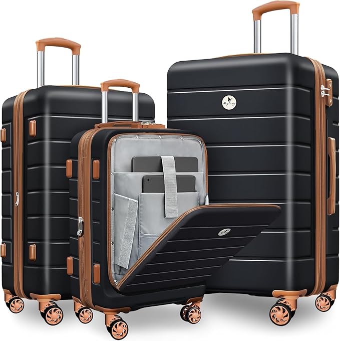 Classic Light Weight Hardside Expandable Spinner Wheels Luggage Suitcase W/TSA Lock,3 Piece Set,Black Brown