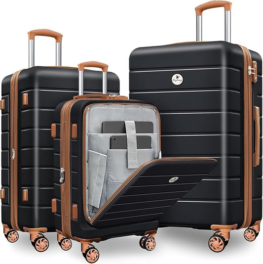 Classic Light Weight Hardside Expandable Spinner Wheels Luggage Suitcase W/TSA Lock,3 Piece Set,Black Brown