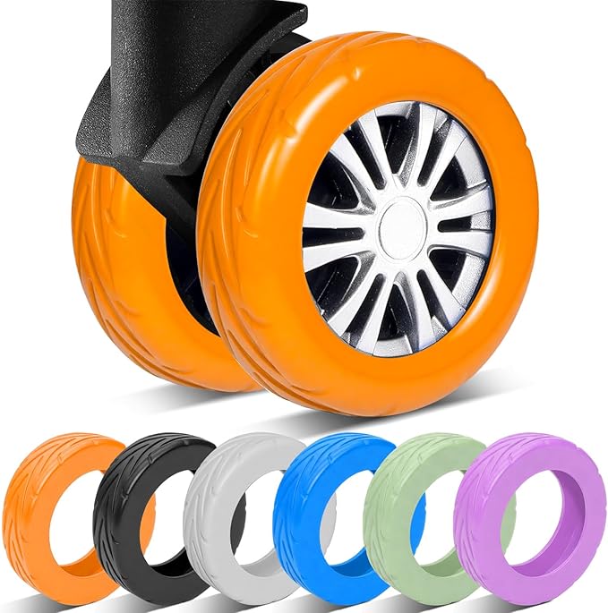 8 Pcs Upgraded Luggage Wheel Covers, Suitcase Protector, Wear-Resistant Anti-Noise Silicone Wheel Covers for 2-2.4” Spinner Wheels, Travel Accessories for Carry On Luggage (Orange, Small)