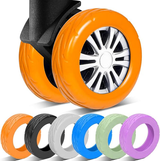 8 Pcs Upgraded Luggage Wheel Covers, Suitcase Protector, Wear-Resistant Anti-Noise Silicone Wheel Covers for 2-2.4” Spinner Wheels, Travel Accessories for Carry On Luggage (Orange, Small)