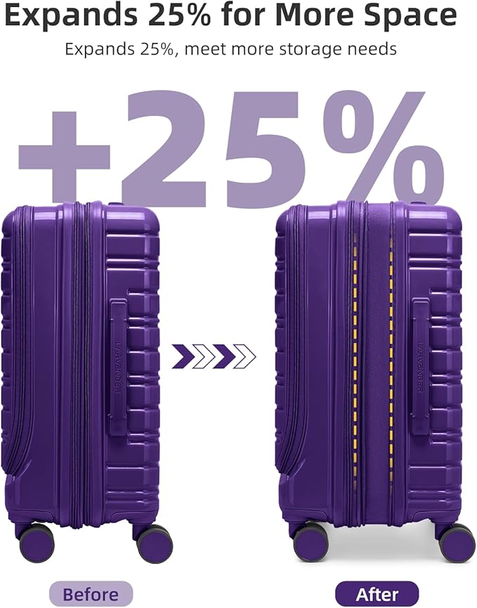 LARVENDER Carry On Luggage 22x14x9 Airline Approved, 20 Inch Expandable PC+ABS Hardside Carry On Luggage with Front Pocket Spinner Wheels TSA Lock for Women Men (Purple)