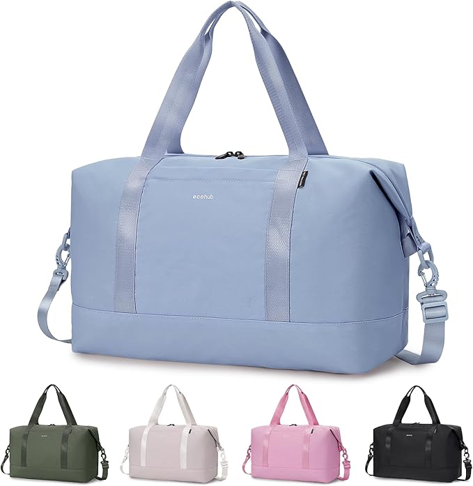 ECOHUB Travel Duffel Bag Water Resistant Weekender Bag Carry On Bags for Women Sport Gym Bags for Men Hospital Bag for Labor and Delivery Overnight Bag Luggage Bag with Trolley Sleeve 30L Grayish Blue