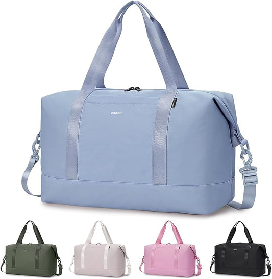 ECOHUB Travel Duffel Bag Water Resistant Weekender Bag Carry On Bags for Women Sport Gym Bags for Men Hospital Bag for Labor and Delivery Overnight Bag Luggage Bag with Trolley Sleeve 30L Grayish Blue