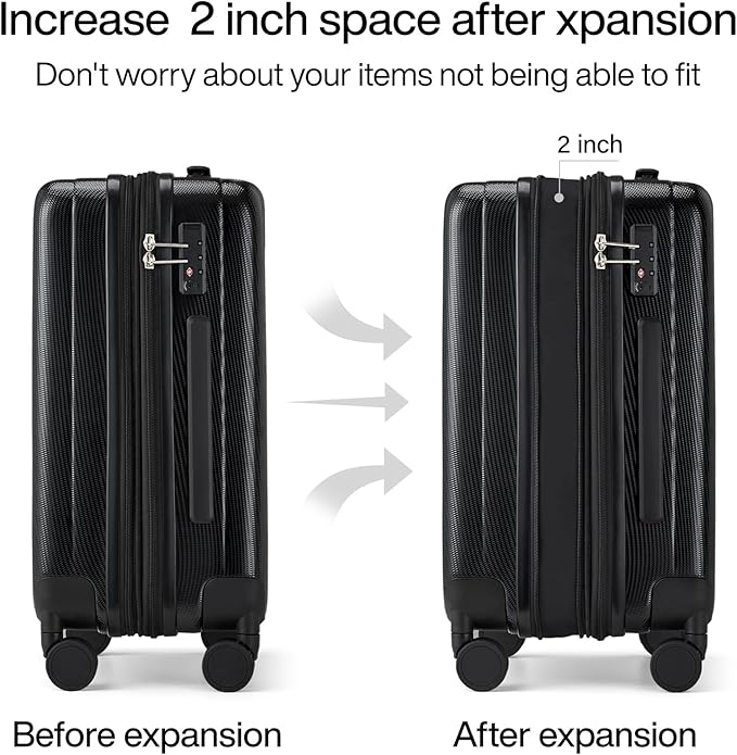 Hanke 29 Inch Expandable Checked Luggage Lightweight PC Hard Shell Luggage Suitcases with Wheels Travel Luggage Rolling Large Suitcase Travel Luggage Bag for Study Abroad.(Jet Black)