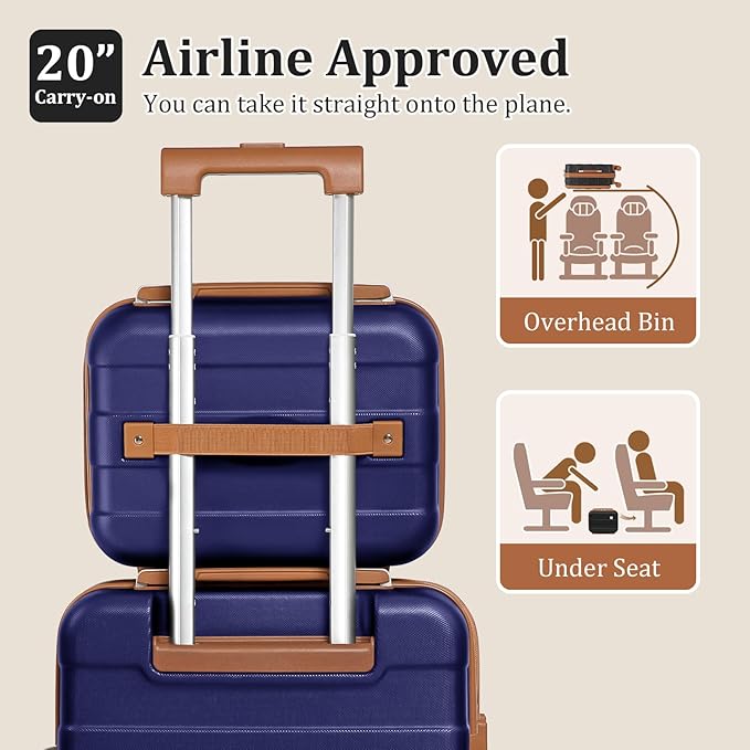 imiomo Carry on Luggage Airline Approved with Front Pocket and USB Port, Hard Shell 20 Inch Travel Carry-on Suitcase with Spinner Wheels and TSA Lock, Navy Brown