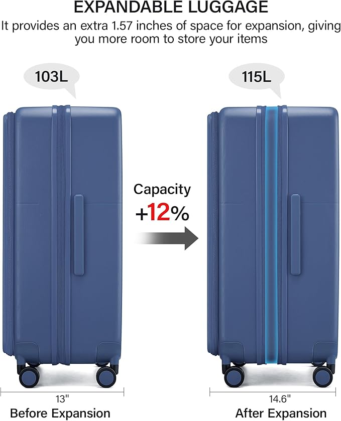 Hanke 28 Inch Expandable Checked Luggage with Cup Holder and Charger Port, Top Opening Hard Shell Large Suitcases with Wheel, Big Travel Rolling Suitcase Trunk Luggage with Lock,Interstellar Blue