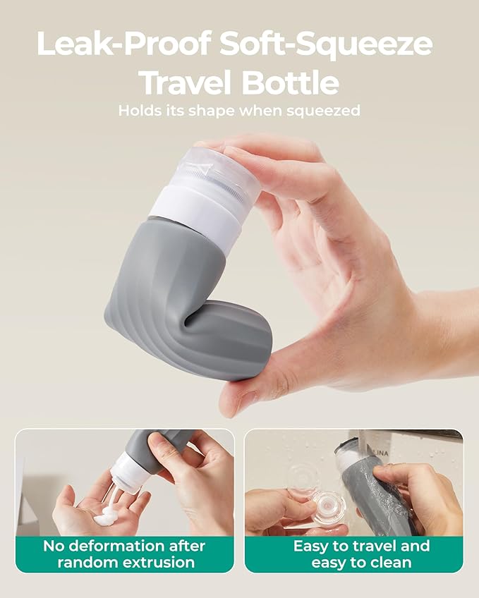 BAGSMART 18 Pack TSA Approved Travel Bottles for Toiletries, Leak Proof Silicone Travel Size Containers Bottles for Shampoo, Earth Tone