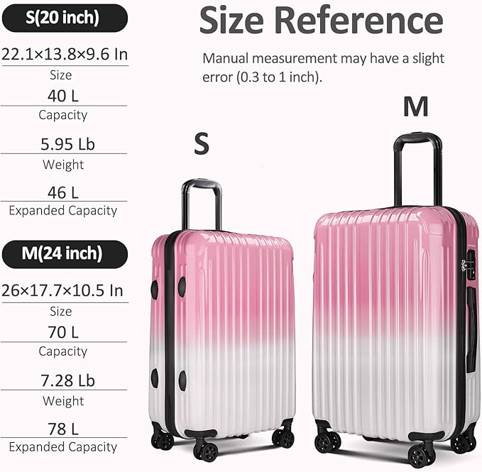 Carry on 20inch Luggage with Spinner Wheels, Lightweight PC+ABS Hard Shell Suitcases, Expandbale Storage & TSA Aprovel Lock