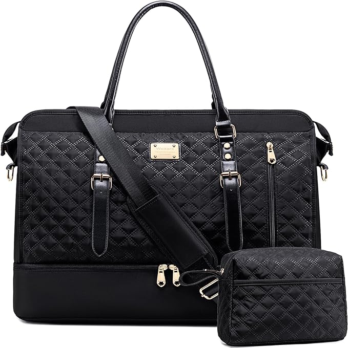 Weitars Weekender Bag Overnight Bags for Women,Duffel Bags for Travel Gym with Shoe Compartment with Toiletry Bags, Large Carry On Hospital Bag for Women Weekend,Getaway,Sport,Workout (Black)