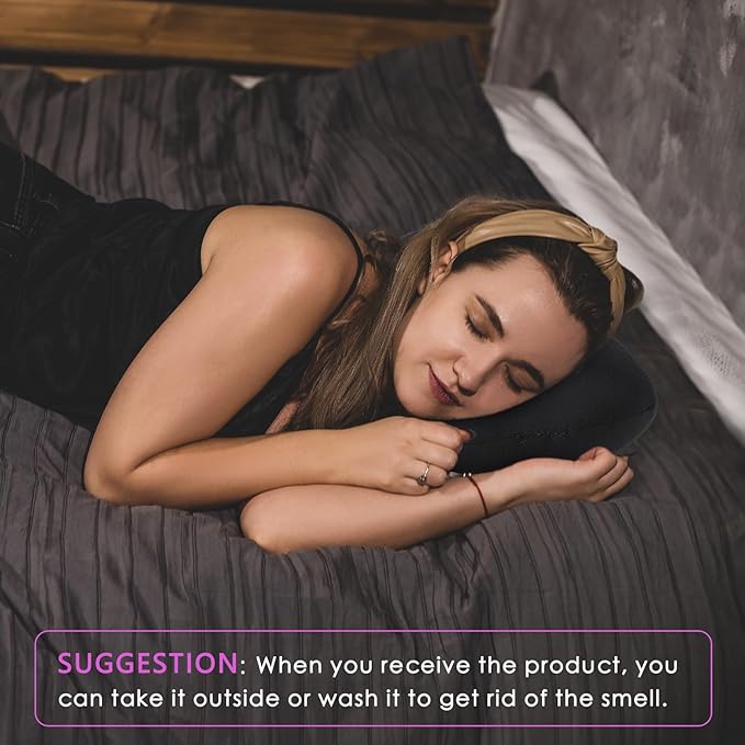Thyle 2 Pack Bead Neck Pillow Small Bone Shape Neck Support Cushion for Bed Sofa Travel Soft Pillow for Home Sleeping Headrest and Lumbar Support(Black, Violet)