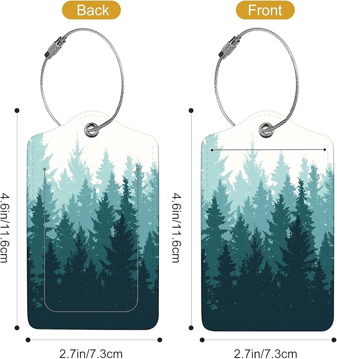 2Pack Luggage Tags for Suitcases, Cute Unique Pu Leather Cruise Luggage Tag with Privacy Cover ID Label Address Card and Metal Ring Suitable for Women Men Kids Travel Bag Green Forest